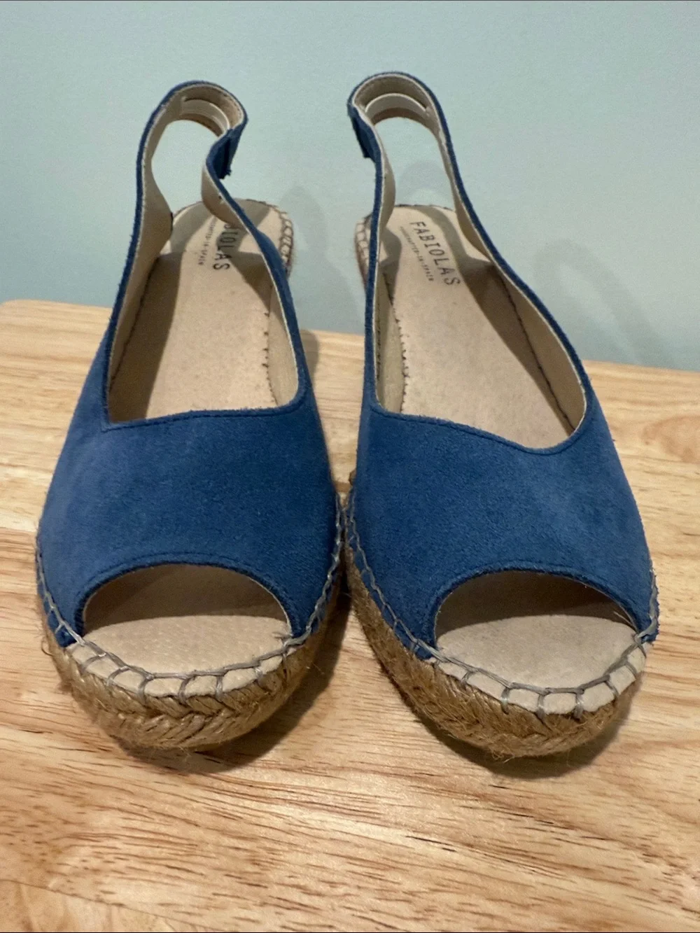 Fabiolas Blue Suede Leather Espadrille Wedge Slingback - Women's Size 38